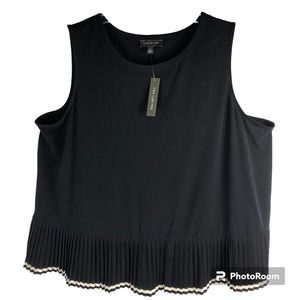 The Limited Top Women 1X Navy Sleeveless Old Money Pleated Peplum Hem Ribbon Y2K